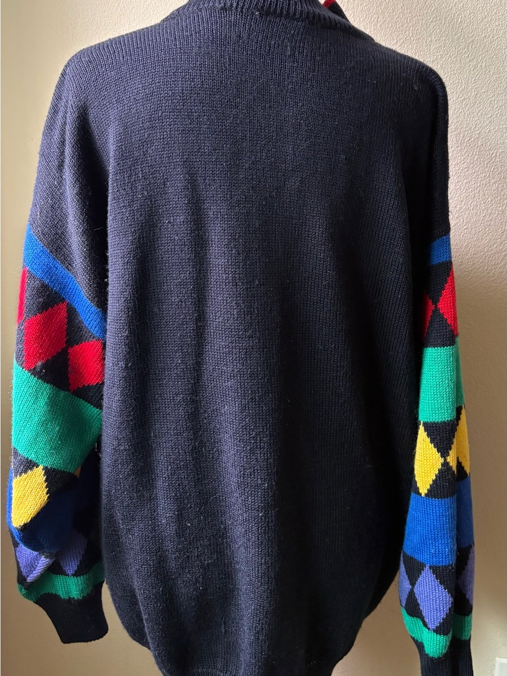3 Suisses Vintage Mock Neck Sweater FR 46/48 US XL Embroidered Geometric Wool - Picture 6 of 11